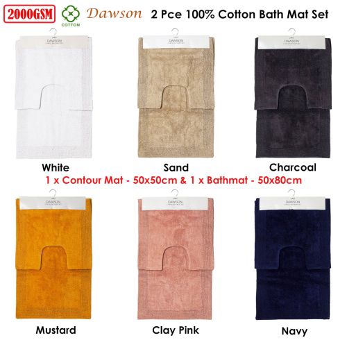 2000GSM 2 Pce Dawson 100% Cotton Bath Mat Set by J Elliot Home