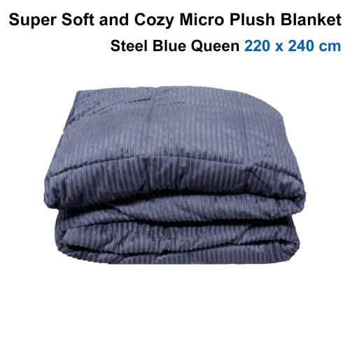 Down Alternative Super Soft Micro Plush Blanket Steel Blue Queen 220 x 240 cm