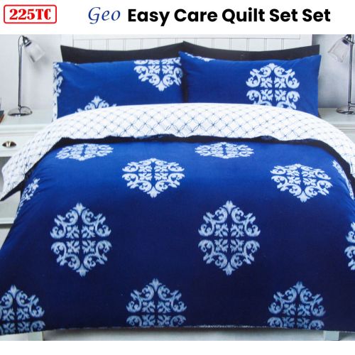 225TC Geo Damask Cotton Rich Easy Care Quilt Cover Set