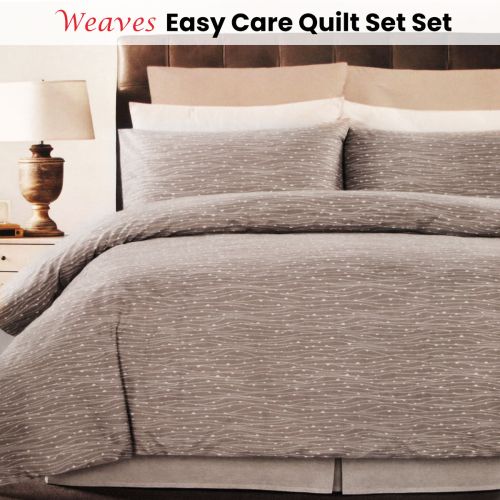 Weaves Coffee Easy Care Quilt Cover Set