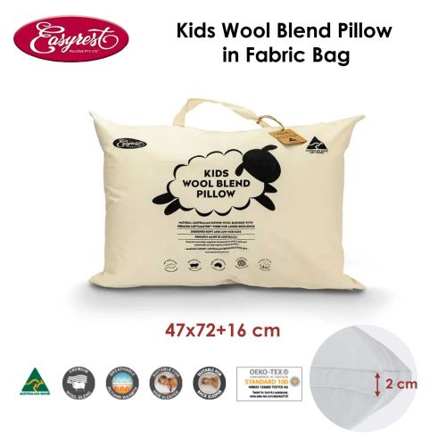 Kids Wool Blend Standard Pillow in Fabric Bag 47 x 72 + 16 cm by Easyrest