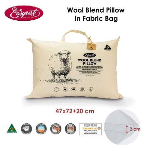 Wool Blend Standard Pillow in Fabric Bag 47 x 72 + 20 cm by Easyrest
