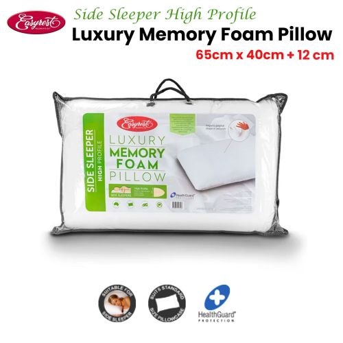 Side Sleeper High Profile Luxury Memory Foam Pillow 65 x 40 + 12cm BONUS removable Cover by Easyrest