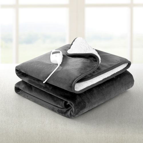 Giselle Electric Throw Rug Heated Blanket Washable Snuggle Flannel Winter Grey