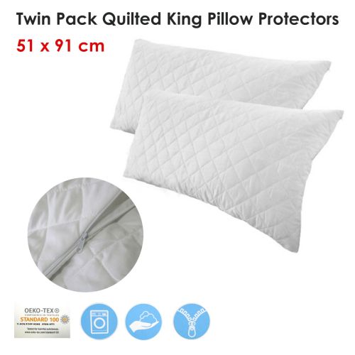 Twin Pack Quilted King Pillow Protectors 51 x 91 cm