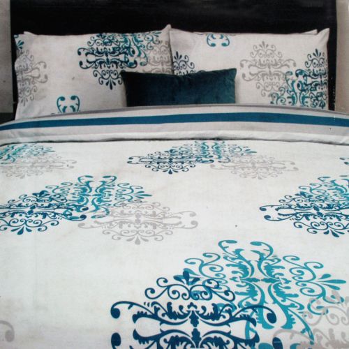 Damask Teal Quilt Cover Set Single by Essentially Home Living