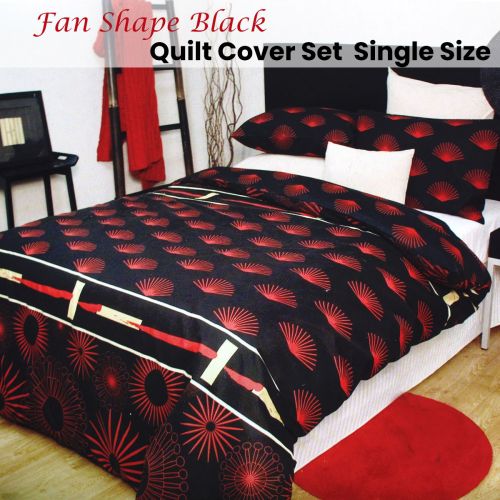 Fan Shape Black Quilt Cover Set Single by Essentially Home Living