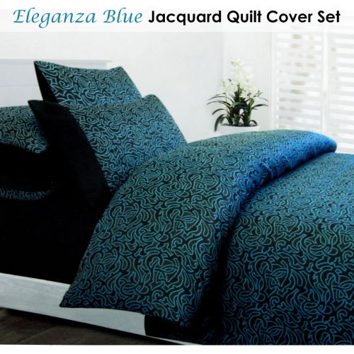 Eleganza Blue Jacquard Quilt Cover Set Double by Accessorize