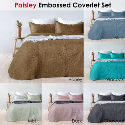 Paisley Embossed Single/Double Sized Coverlet Set by Bambury