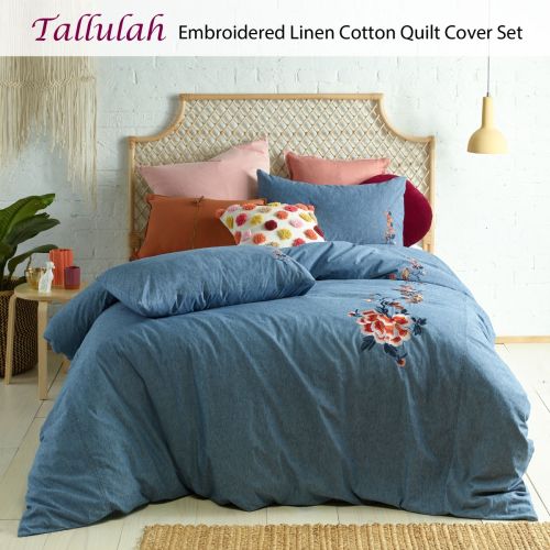 Tallulah Embroidered Linen Cotton Quilt Cover Set Double by Accessorize