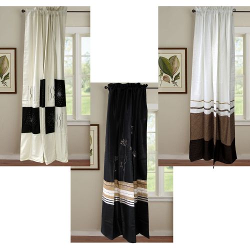 Pair of Embroidered Rod Pocket Curtains 150 x 213cm each
