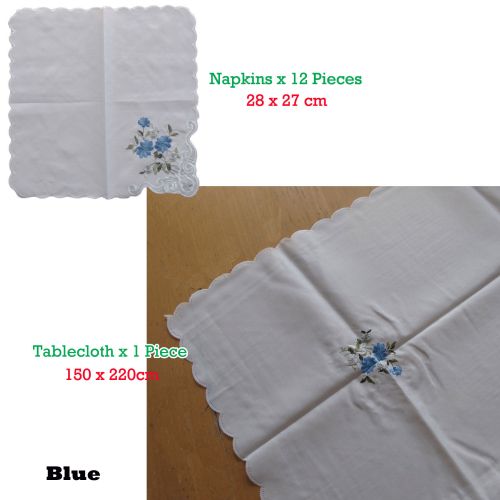 Budget Type Embroidered White Table Cloth + 12 Matching Napkins