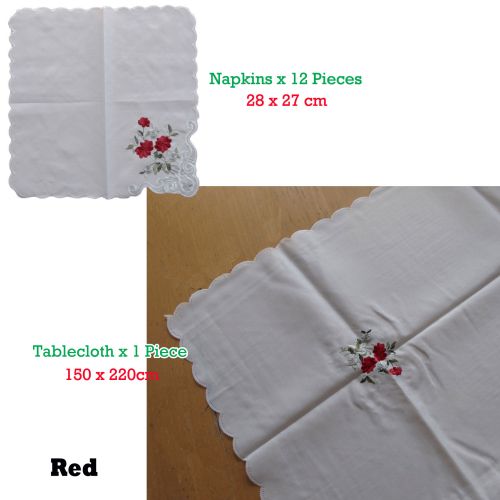 Budget Type Embroidered White Table Cloth + 12 Matching Napkins