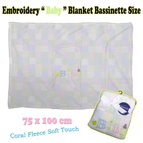 Embroidery Baby Coral Fleece Blanket Bassinette Size by Elements