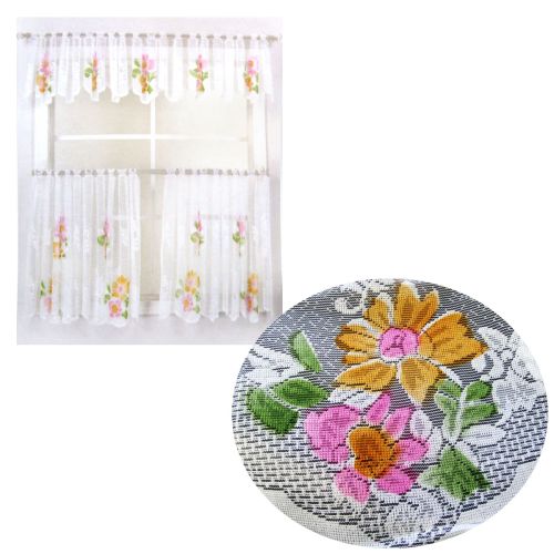 3 Pce Café Blooms Lace Kitchen Curtain Set