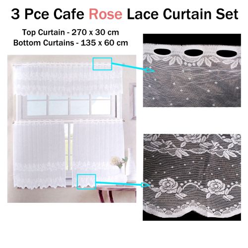3 Pce Cafe Rose Lace Curtain Set