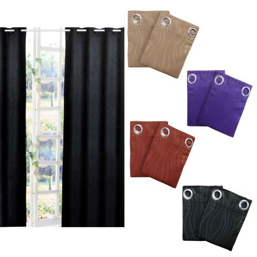 Pair of Blockout Embossed Eyelet Wave Curtains