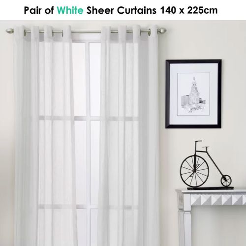Pair of White Eyelet Sheer Curtains 140 x 225cm