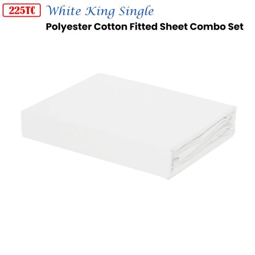 225TC White Polyester Cotton Fitted Sheet Combo Set King Single by Phase 2