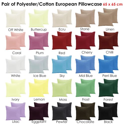 Pair of Polyester Cotton European Pillowcases 65 x 65 cm