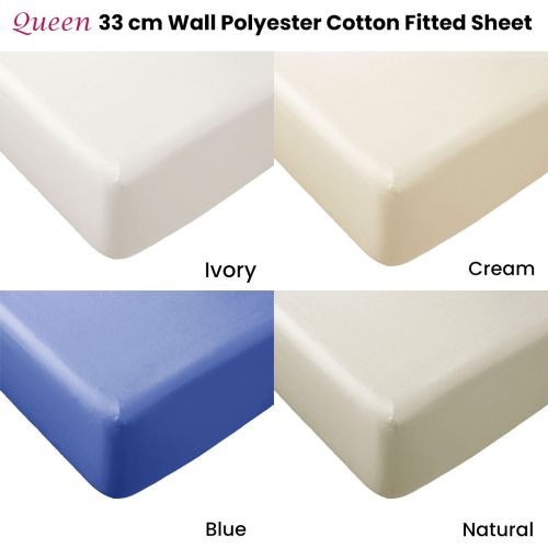 Polyester Cotton Fitted Sheet Queen 33cm Wall by Essentially Home Living