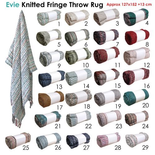 Evie Knitted Fringe Lounge Sofa Throw Blanket Rug Approx 125 x 152 + 13 cm 