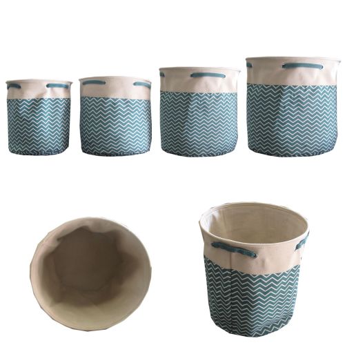 Set of 4 Canvas Storage Bins Teal Chevron Round