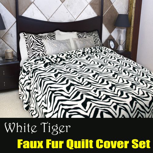 Printed Faux Fur White Tiger Quilt Cover Set by Shangri La 