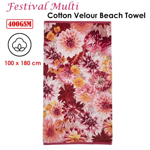 400gsm Festival Multi Cotton Velour Beach Towel 100cm x 180cm by Bedding House
