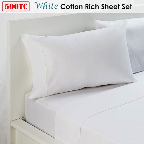 500TC White Cotton Rich Sheet Set King by Fieldcrest