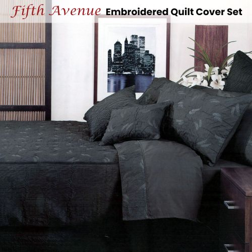 Fifth Avenue Charcoal Embroidered Quilt Cover Set Queen by Canterbury