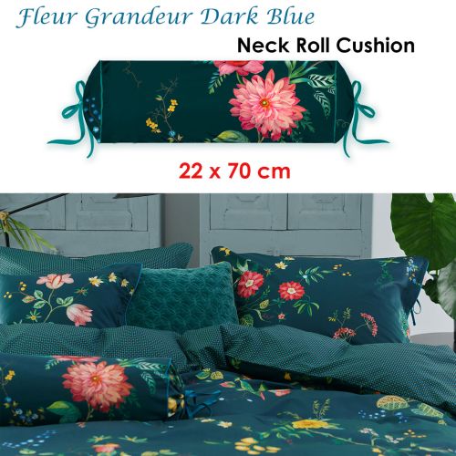 Fleur Grandeur Dark Blue Neck Roll Cushion 22x70 cm by PIP Studio