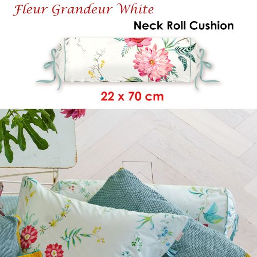 Fleur Grandeur White Neck Roll Cushion 22x70 cm by PIP Studio