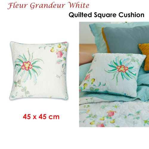 Fleur Grandeur White Quilted Square Cushion 45x45 cm by PIP Studio