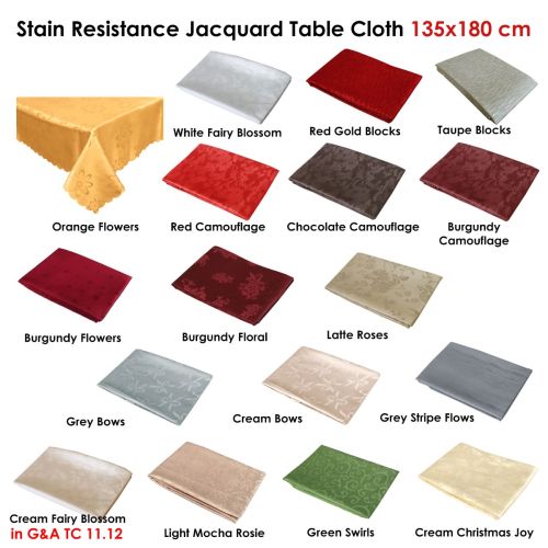 Assorted Stain Resistant Jacquard Table Cloth 135 x 180 cm