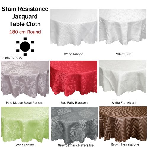 Stain Resistant Jacquard Table Cloth Assorted Designs 180cm Round