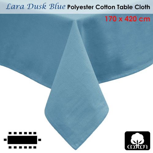 Lara Dusk Blue Polyester Cotton Table Cloth 170 x 420 cm by Hoydu