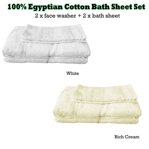 Pack of 4 - Egyptian Cotton Extra Large Bath Sheets and Face Washers set
