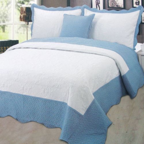 Celeste Powder Blue Trim Bedspread Set by Georges Fine Linens