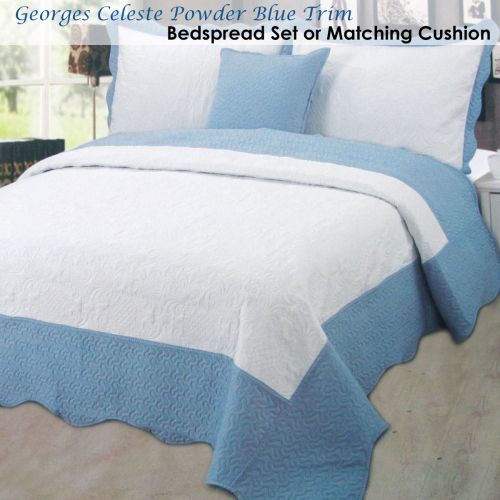 Celeste Powder Blue Trim Bedspread Set by Georges Fine Linens