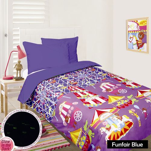 Glow In The Dark Quilt Cover Set - Funfair Blue