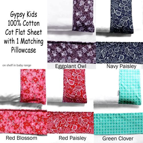 Gypsy Kids 100% Cotton Cot Flat Sheet with 1 Matching Pillowcase