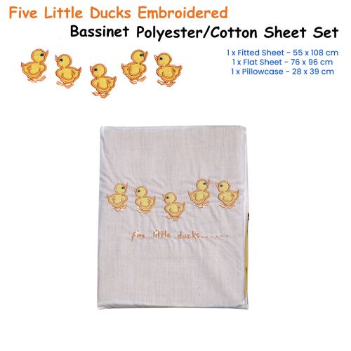 Five Little Ducks Embroidered Polyester Cotton Bassinet Size Sheet Set