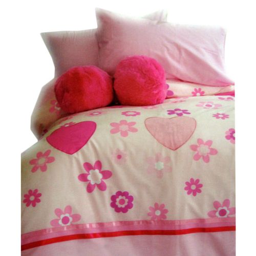 Hearts Pink Ribbons Quilt Cover Set Single by Happy Kids