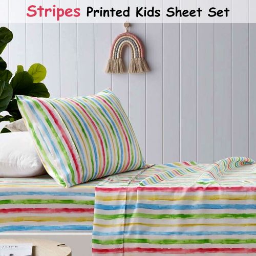 Multi Stripes Printed Microfibre Sheet Set by Happy Kids
