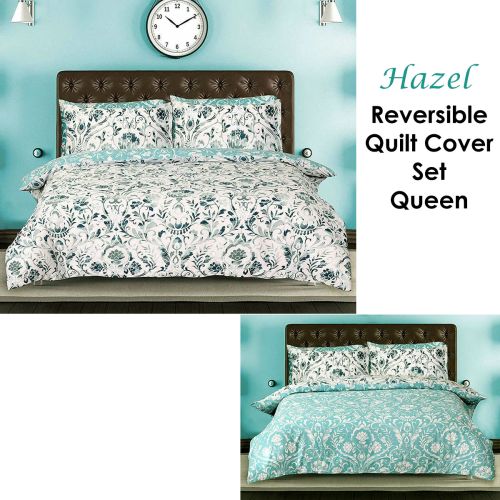 Hazel Blue Reversible Quilt Cover Set Queen