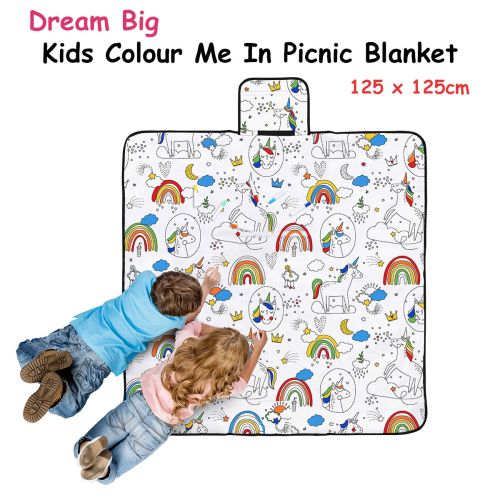 Dream Big Colour Me In Picnic Blanket 125 x 125 cm by Happy Kids