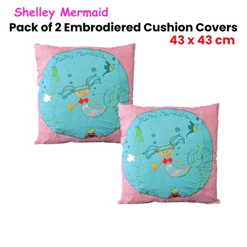 Pack of 2 Shelley Mermaid Embroidered Cushion Covers 43 x 43 cm