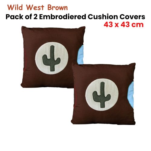 Pack of 2 Wild West Embroidered Cushion Covers 43 x 43 cm