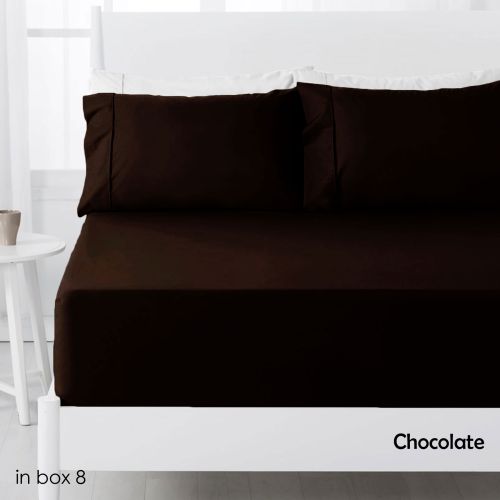 250TC Polyester Cotton Fitted Sheet Set Chocolate Single 35cm Wall by Hotel Living